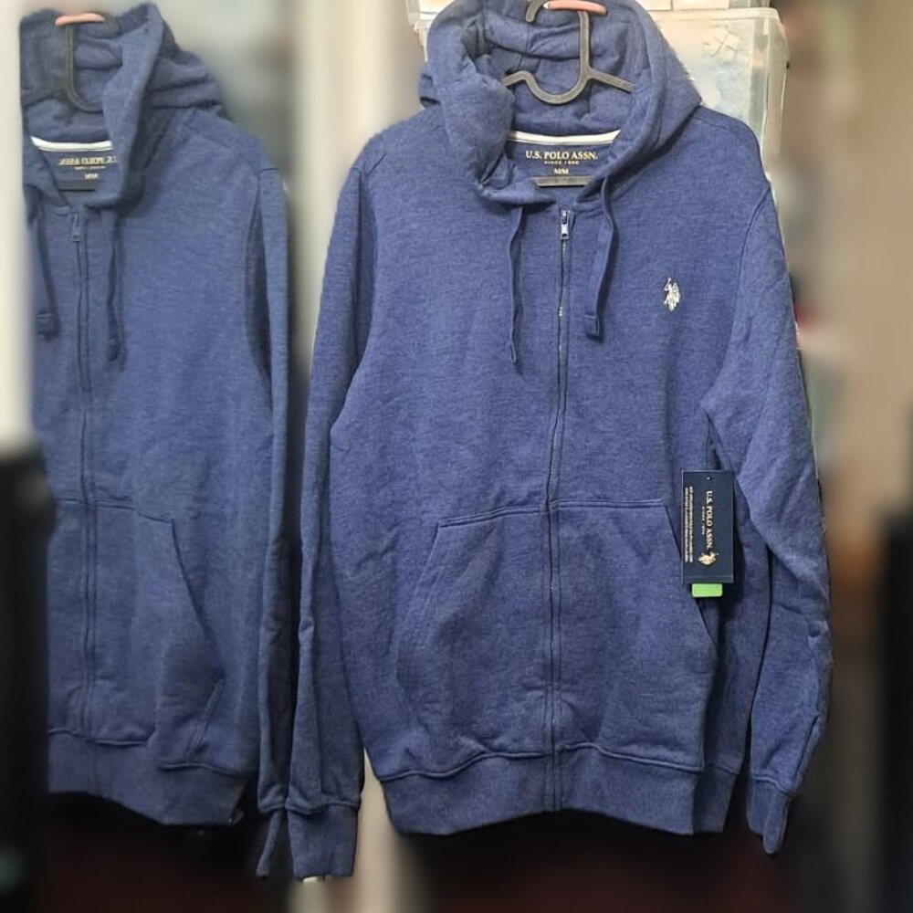 NEW Authentic US Polo Assn Men Full-Zip Fleece Hoodie Horsemen Logo Embroidered